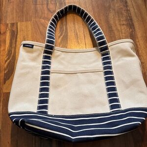 Land's End 5 Pocket Medium Navy & Cream Tote Bag